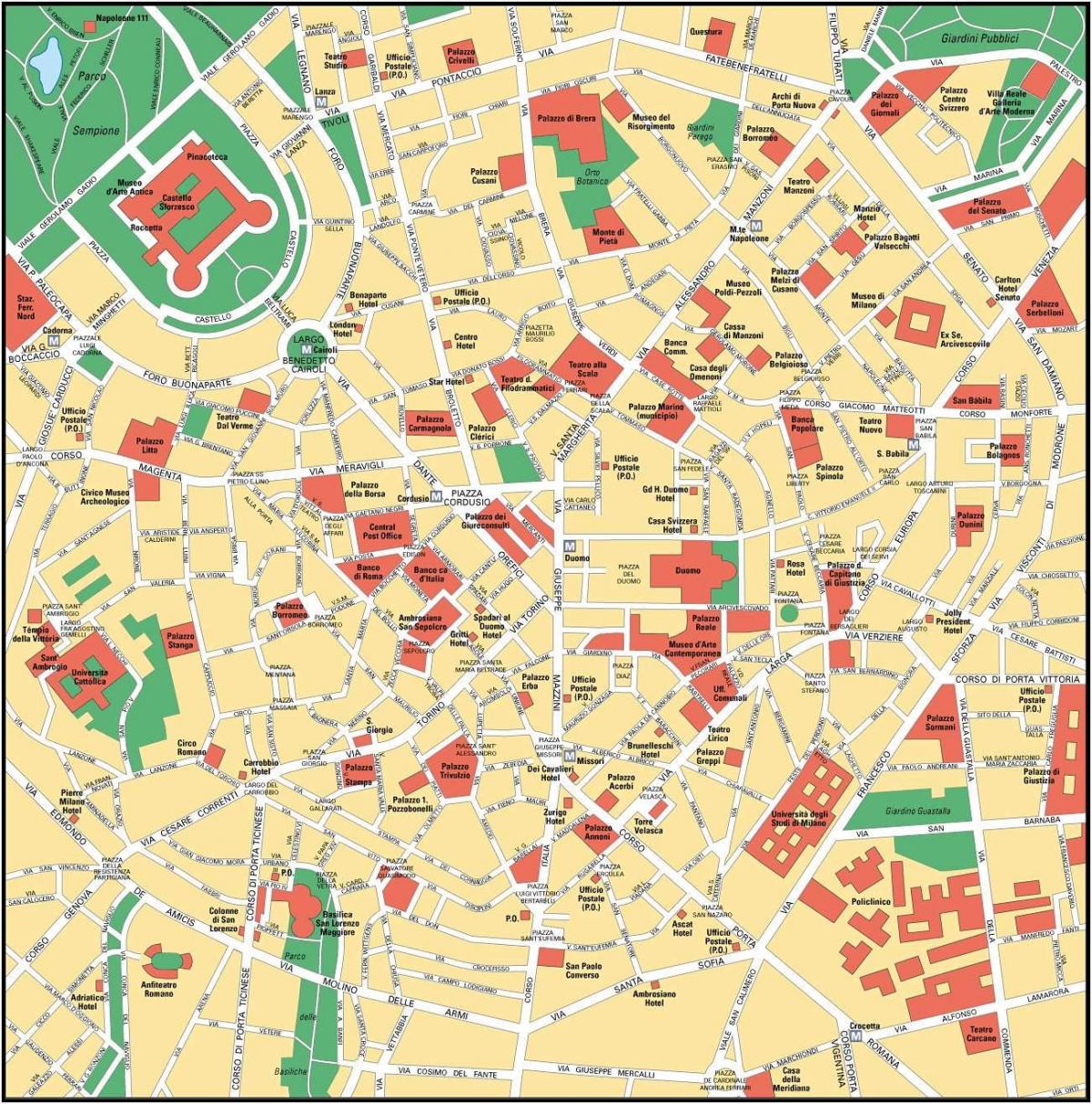 милан италија центарот на градот мапа