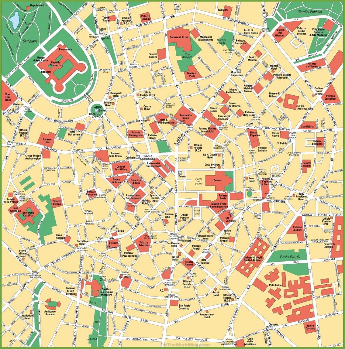 мапа на градот на милано во италија