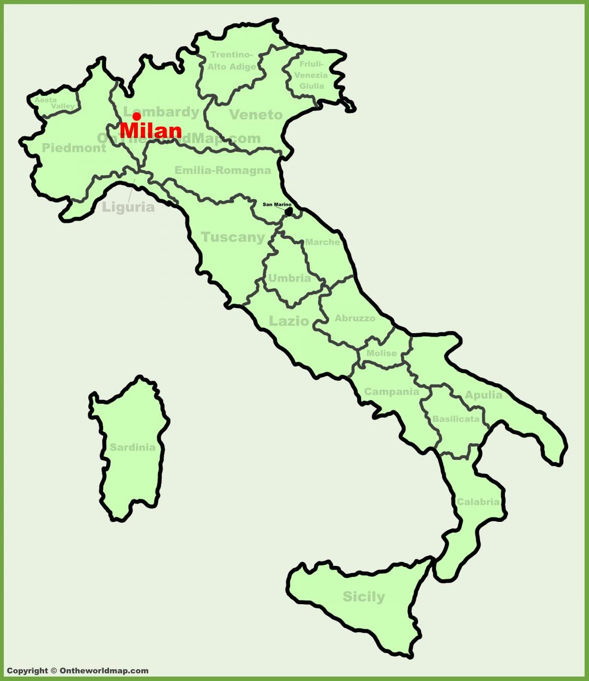 карта на италија покажува милано