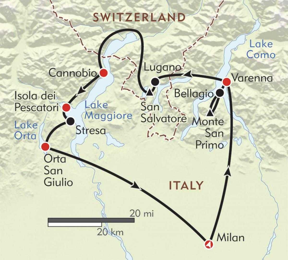 карта на милан езера